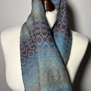 Kézzel szőtt Türkiz Barna színátmenetes Merinó és Selyem Kendő - ruha & divat - sál, sapka, kendő - kendő - Meska.hu
