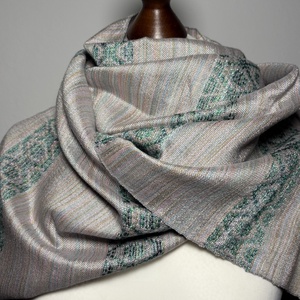 Kézzel szőtt elegáns púder Rózsaszín Zöld Selyem Kendő - ruha & divat - sál, sapka, kendő - kendő - Meska.hu