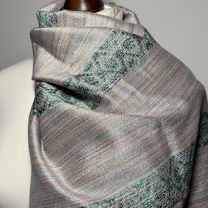 Kézzel szőtt elegáns púder Rózsaszín Zöld Selyem Kendő - ruha & divat - sál, sapka, kendő - kendő - Meska.hu