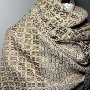 Kézzel szőtt Arany - Fehér Selyem Kendő - ruha & divat - sál, sapka, kendő - kendő - Meska.hu