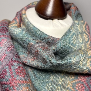 Kézzel szőtt Zöldes Lilás Merinó és Selyem Kendő - Meska.hu