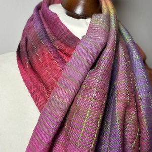 Kézzel szőtt Pink Sárga Merinó és Selyem Kendő - ruha & divat - sál, sapka, kendő - kendő - Meska.hu