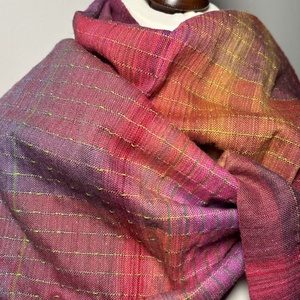 Kézzel szőtt Pink Sárga Merinó és Selyem Kendő, Ruha & Divat, Sál, Sapka, Kendő, Kendő, Szövés, MESKA