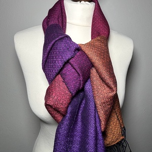 Kézzel szőtt Lila Narancs Selyem és Merinó Kendő, Ruha & Divat, Sál, Sapka, Kendő, Kendő, Szövés, MESKA