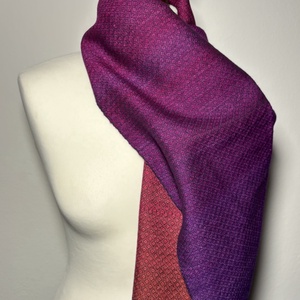 Kézzel szőtt Lila Narancs Selyem és Merinó Kendő - ruha & divat - sál, sapka, kendő - kendő - Meska.hu
