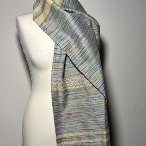 Kézzel szőtt Sárga zöld Kék színátmenetes Selyem Kendő - ruha & divat - sál, sapka, kendő - kendő - Meska.hu