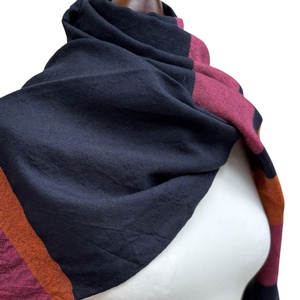 Kézzel szőtt elegáns Merinó Sötétkék narancs pink Kendő - ruha & divat - sál, sapka, kendő - kendő - Meska.hu