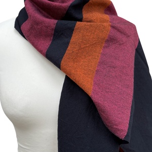 Kézzel szőtt elegáns Merinó Sötétkék narancs pink Kendő - Meska.hu