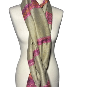 Kézzel szőtt Sárga Pink színátmenetes Selyem Kendő - Meska.hu