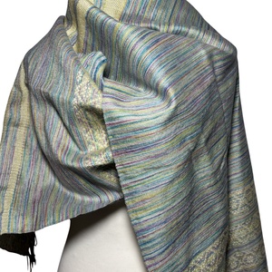 Kézzel szőtt Sárga zöld Kék színátmenetes Selyem Kendő - ruha & divat - sál, sapka, kendő - kendő - Meska.hu