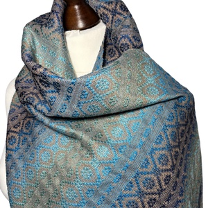 Kézzel szőtt Türkiz Barna színátmenetes Merinó és Selyem Kendő - Meska.hu