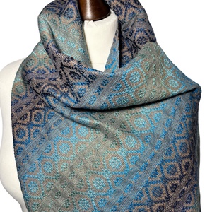 Kézzel szőtt Türkiz Barna színátmenetes Merinó és Selyem Kendő - ruha & divat - sál, sapka, kendő - kendő - Meska.hu