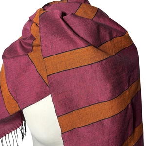 Kézzel szőtt csíkos Pink Narancs Merino Kendő - ruha & divat - sál, sapka, kendő - kendő - Meska.hu