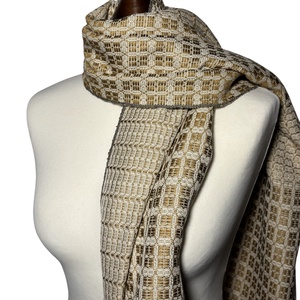 Kézzel szőtt Arany - Fehér Selyem Kendő - ruha & divat - sál, sapka, kendő - kendő - Meska.hu