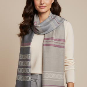 Kézzel szőtt ombre szürke-kék-bézs Merino kendő � Málna és krém mintával � Luxus gyapjú sál � Elegáns női vállkendő, Ruha & Divat, Sál, Sapka, Kendő, Kendő, Szövés, MESKA