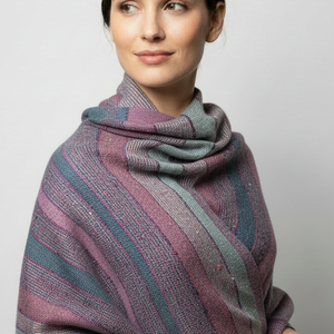 Kézzel szőtt málna, zöldcsíkos selyemsál, Ruha & Divat, Sál, Sapka, Kendő, Stóla, Szövés, MESKA