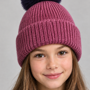 Junior Magenta Kötött Merino Gyapjú Sapka levehetö pompommal - Meska.hu