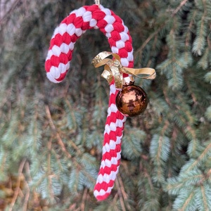 Makramé cukorpálca karácsonyfadísz  kézzel készült, természetes stílusban - Meska.hu