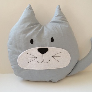 Cica párna szürke - Cicás díszpárna - Textil figura - Textil játék - Cicapárna - Cicás párna - Cica figura - Szürke cica -  - Meska.hu