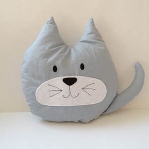Cica párna szürke - Cicás díszpárna - Textil figura - Textil játék - Cicapárna - Cicás párna - Cica figura - Szürke cica -  - Meska.hu