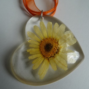 Virágos műgyanta nyaklánc szív medállal - margaréta virág - préselt növény gyantába foglalva- margarétás műgyanta ékszer - ékszer - nyaklánc - medálos nyaklánc - Meska.hu