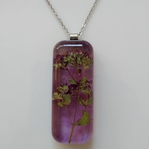 Oregánó virágos műgyanta ékszer nemesacél láncon - valódi növény gyantában - gyantaékszer - Szurokfű virágok  - ékszer - nyaklánc - medálos nyaklánc - Meska.hu