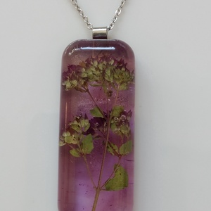 Oregánó virágos műgyanta ékszer nemesacél láncon - valódi növény gyantában - gyantaékszer - Szurokfű virágok  - ékszer - nyaklánc - medálos nyaklánc - Meska.hu