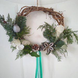 Adventi ajtódísz élő növényekkel, termésekkel - karácsonyi kopogtató szárított növények felhasználásával  - karácsony - adventi díszek - adventi ajtódísz - Meska.hu