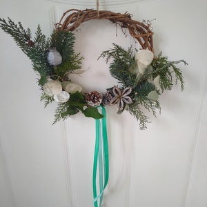 Adventi ajtódísz élő növényekkel, termésekkel - karácsonyi kopogtató szárított növények felhasználásával  - karácsony - adventi díszek - adventi ajtódísz - Meska.hu