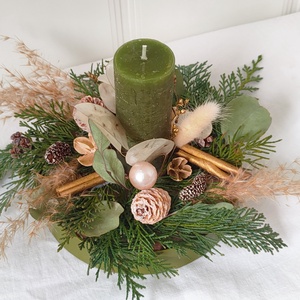 Adventi asztaldísz termésekkel, száraz növényekkel- karácsonyi asztaldísz - adventi koszorú természetes stílusban- natúr, Karácsony, Adventi díszek, Adventi asztaldísz, Virágkötés, MESKA