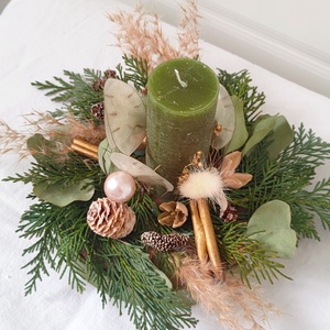 Adventi asztaldísz termésekkel, száraz növényekkel- karácsonyi asztaldísz - adventi koszorú természetes stílusban- natúr - karácsony - adventi díszek - adventi asztaldísz - Meska.hu