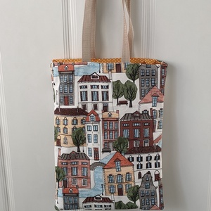 Városi Shopper - Bevásárló táska házsor mintával - vászontáska város mintával - Ökotáska - Textil táska - tote bag - táska & tok - bevásárlás & shopper táska - shopper, textiltáska, szatyor - Meska.hu