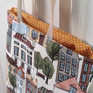 Városi Shopper - Bevásárló táska házsor mintával - vászontáska város mintával - Ökotáska - Textil táska - tote bag - táska & tok - bevásárlás & shopper táska - shopper, textiltáska, szatyor - Meska.hu