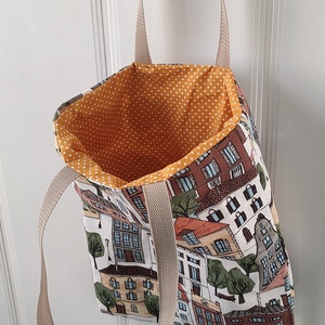 Városi Shopper - Bevásárló táska házsor mintával - vászontáska város mintával - Ökotáska - Textil táska - tote bag - táska & tok - bevásárlás & shopper táska - shopper, textiltáska, szatyor - Meska.hu