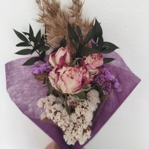 Mini szárazvirág csokor rózsával - boho virágcsokor - igazi növényekkel - valódi szárított virág  - otthon & életmód - dekoráció - Meska.hu