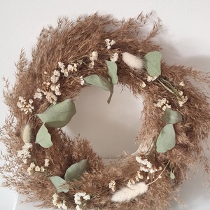 Boho natúr szárazvirág koszorú - ajtódísz szárított virágokkal - natúr kopogtató igazi növényekkel, Otthon & Életmód, Dekoráció, Ajtó- és ablak dekoráció, Ajtódísz & Kopogtató, Virágkötés, MESKA
