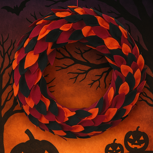 Halloween-i filc koszorú - őszi otthon dekoráció - Halloween ajtódísz - filc levél koszorú  - Meska.hu