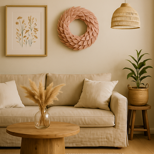 Mokka színű filc koszorú - elegáns minimalista otthon dekoráció - natúr ajtódísz - cappuccino koszorú  - otthon & életmód - dekoráció - ajtó- és ablak dekoráció - ajtódísz & kopogtató - Meska.hu