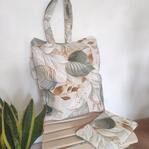 Shopper - Bevásárló táska - levél mintás táska - Ökotáska - Textil táska - tote bag, Táska & Tok, Bevásárlás & Shopper táska, Shopper, textiltáska, szatyor, Varrás, MESKA