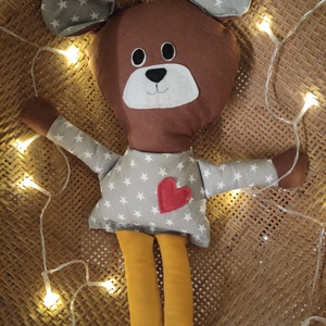 Mackó plüssfigura - Maci csillagos ruhában - puha játék állat - kézműves textil figura - egyedi játékfigura - alvós maci, Játék & Sport, Plüssállat & Játékfigura, Maci, Baba-és bábkészítés, Varrás, MESKA