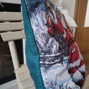 Karácsonyi párnahuzat -  díszpárna huzat télapóval - Csillogó karácsonyi párna huzat - karácsony - karácsonyi lakásdekoráció - karácsonyi lakásdíszek - Meska.hu