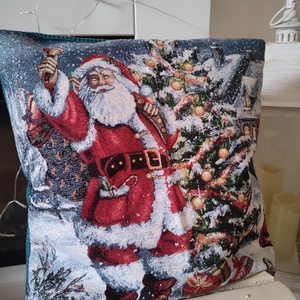 Karácsonyi párnahuzat -  díszpárna huzat télapóval - Csillogó karácsonyi párna huzat - Meska.hu