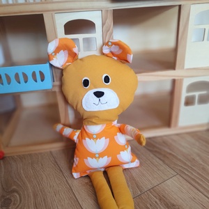 Mackó - Maci virágos ruhában - puha játék állat - sárga kordbársony maci - játék mackó , Játék & Sport, Plüssállat & Játékfigura, Maci, Baba-és bábkészítés, Varrás, MESKA