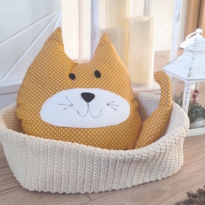 Vörös macska - cica párna - Cica Figura - Cicás díszpárna - Textil játék - Narancssárga Macska Textil figura, Otthon & Életmód, Lakástextil, Párna & Párnahuzat, Díszpárna (belsővel együtt), Varrás, MESKA