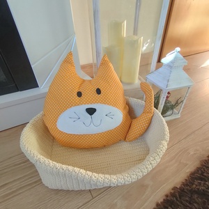 Vörös macska - cica párna - Cica Figura - Cicás díszpárna - Textil játék - Narancssárga Macska Textil figura - otthon & életmód - lakástextil - párna & párnahuzat - díszpárna (belsővel együtt) - Meska.hu