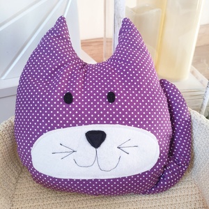 Lila pöttyös cica párna - Cica Figura - Cicás díszpárna - Textil játék - Macska Textil figura - otthon & életmód - lakástextil - párna & párnahuzat - díszpárna (belsővel együtt) - Meska.hu