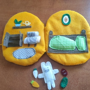 Készségfejlesztő interaktív játszókönyv Húsvéti nyuszival - Puha textil könyv -  A Nyuszi háza húsvéti csendeskönyv - játék & sport - szerepjáték - Meska.hu