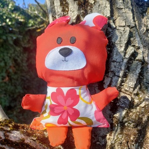 Virágos Mackó - Rozsdavörös Textil Maci - puha játék állat - játékmackó , Játék & Sport, Plüssállat & Játékfigura, Maci, Baba-és bábkészítés, Varrás, MESKA