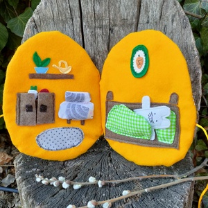 Készségfejlesztő interaktív játszókönyv Húsvéti nyuszival - Puha textil könyv -  A Nyuszi háza húsvéti csendeskönyv, Játék & Sport, Szerepjáték, Varrás, MESKA