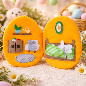 Készségfejlesztő interaktív játszókönyv Húsvéti nyuszival - Puha textil könyv -  A Nyuszi háza húsvéti csendeskönyv, Játék & Sport, Szerepjáték, Varrás, MESKA